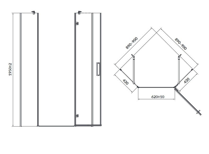 Dušo kabina CERSANIT JOTA, penkiakampė, dešininė, be padėklo, juodos spalvos, 90 x 90 x 195 cm - 2