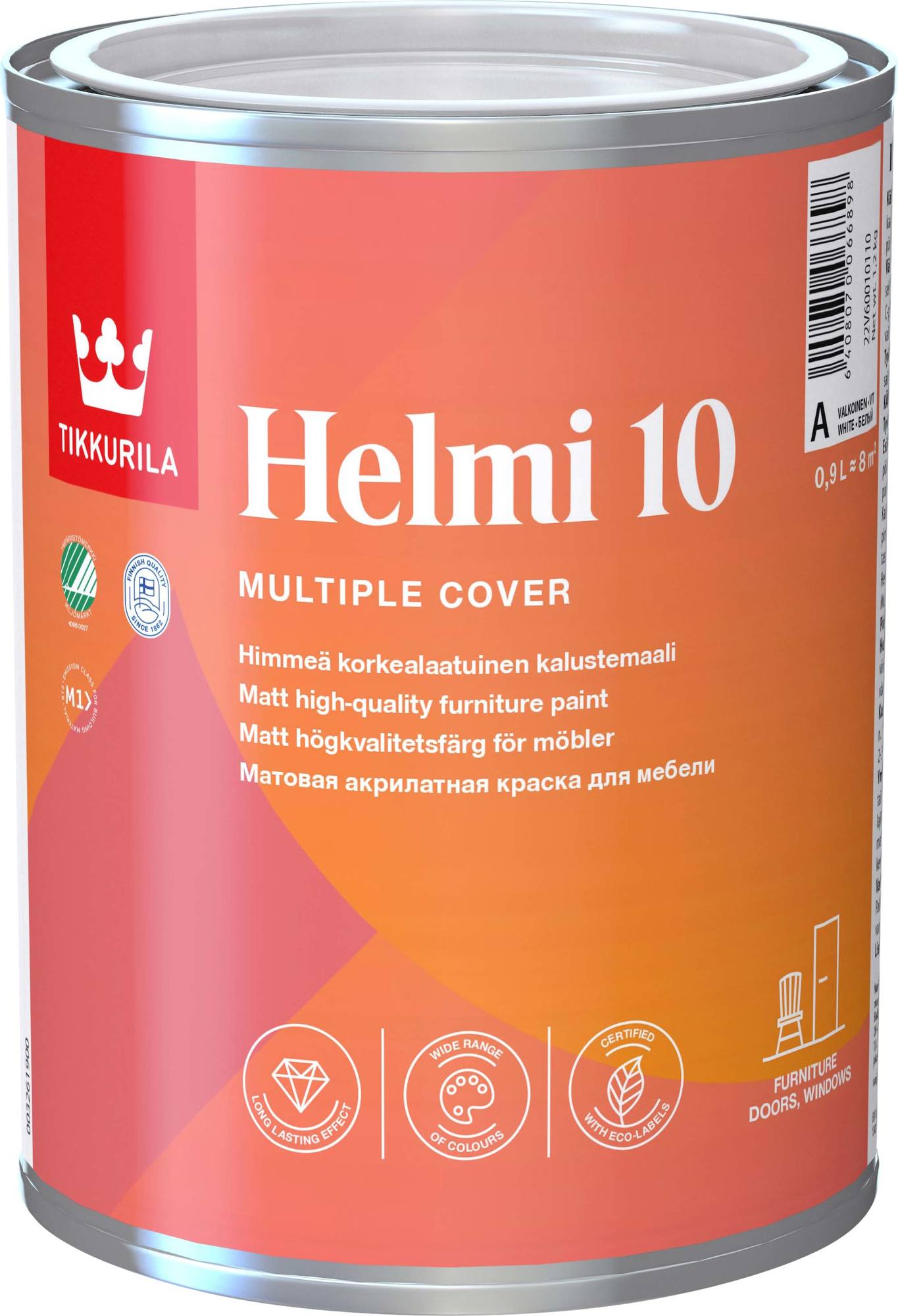 Baldų dažai TIKKURILA HELMI 10, matiniai, baltos sp., 0,9 l-0