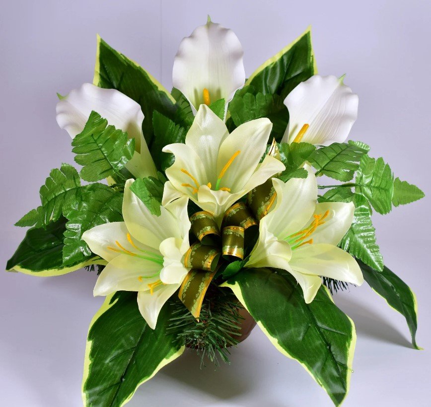Dirbtinių gėlių puokštė LELIJA, baltos sp., 40 x 55 cm