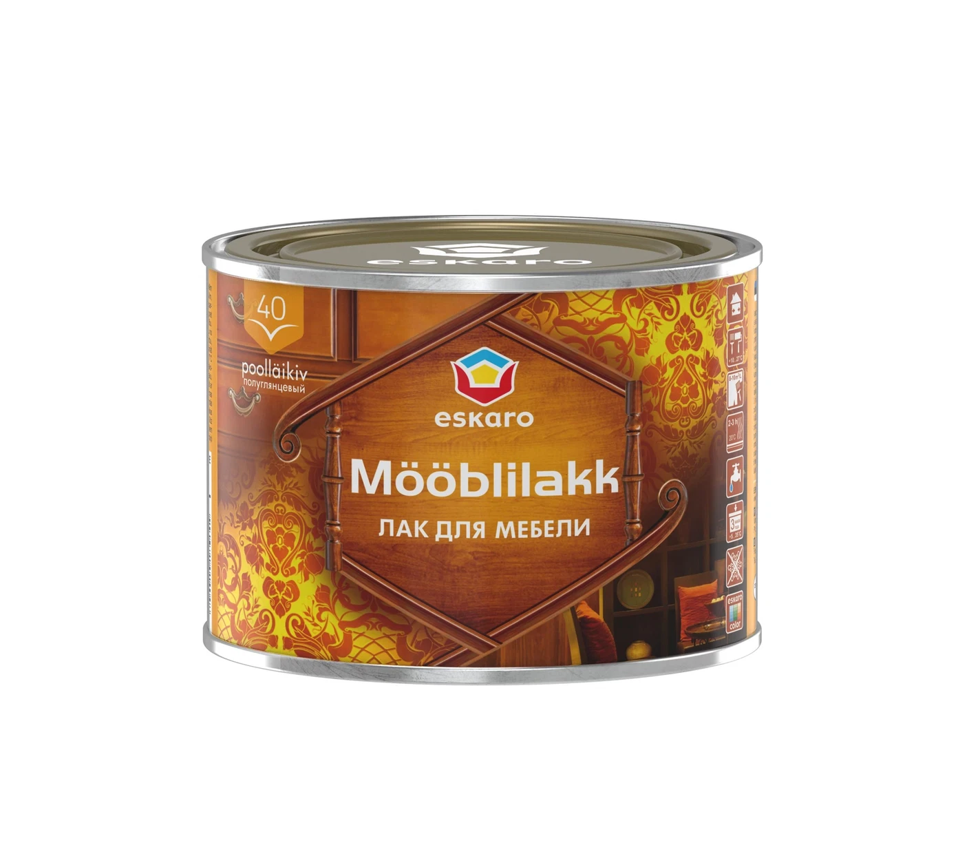 Medienos lakas ESKARO Mööblilakk 40, bespalvis, pusiau blizgūs, vandens pagr., 450 ml-0