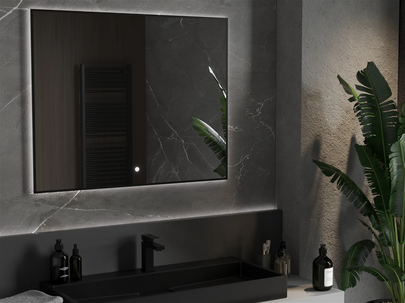 Vonios veidrodis Mexen Erma Black su LED apšvietimu ir šildymo kilimėliu, 100 x 80 cm - 2