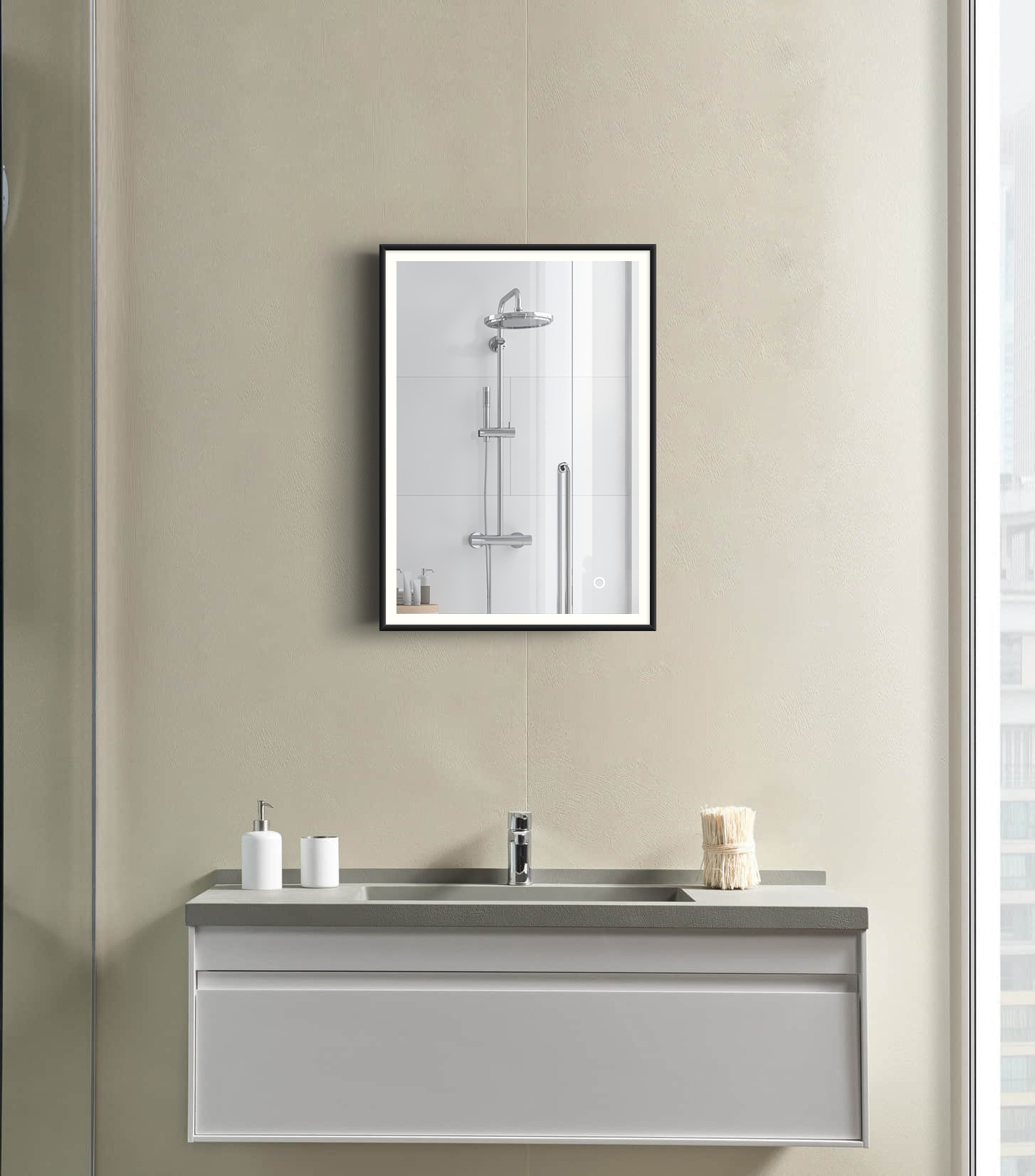 Vonios veidrodis VENTO MONZA, LED 5000-5500K, juodas rėmas, 50 x 70 cm-1