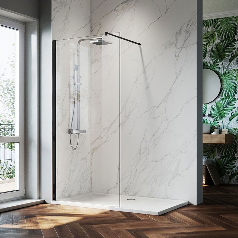 Dušo sienelė CLEAN, skaidrus stiklas 8mm, 90x200 cm, juodos sp. rėmas - 3