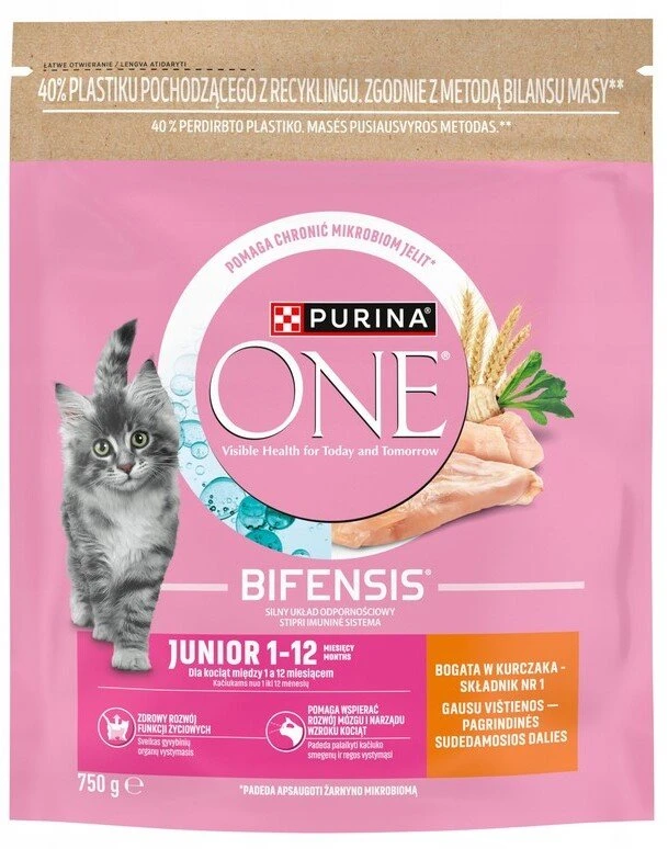 Sausas kačių ėdalas ONE Junior, su vištiena, 750 g-0