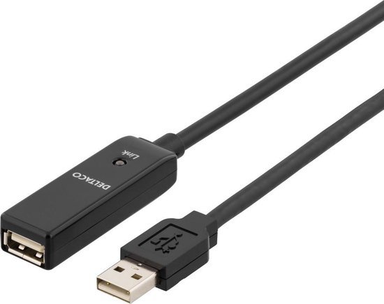 DELTACO USB2-EX10M USB 2.0 ilgintuvas, 10.0m, aktyvus, juodas