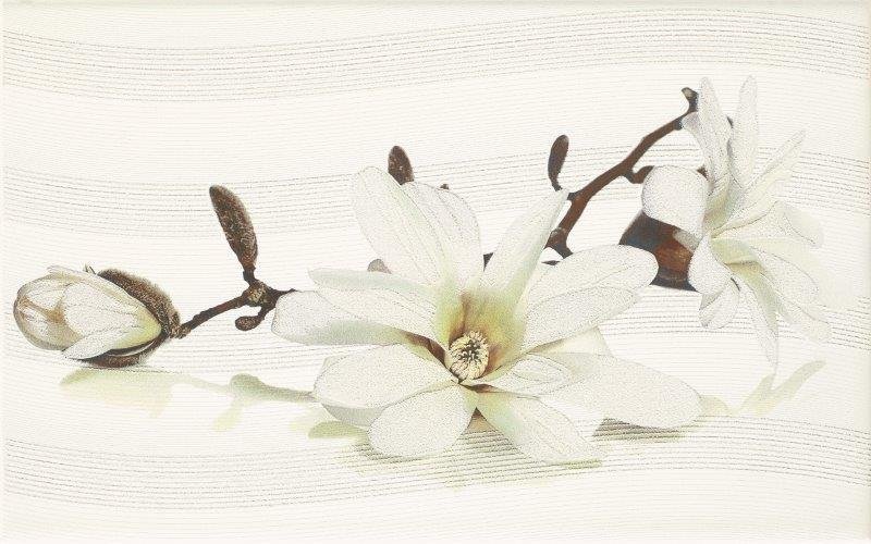 Keraminės sienų plytelės LIRA WHITE INSERTO FLOWER, 25 x 40 cm