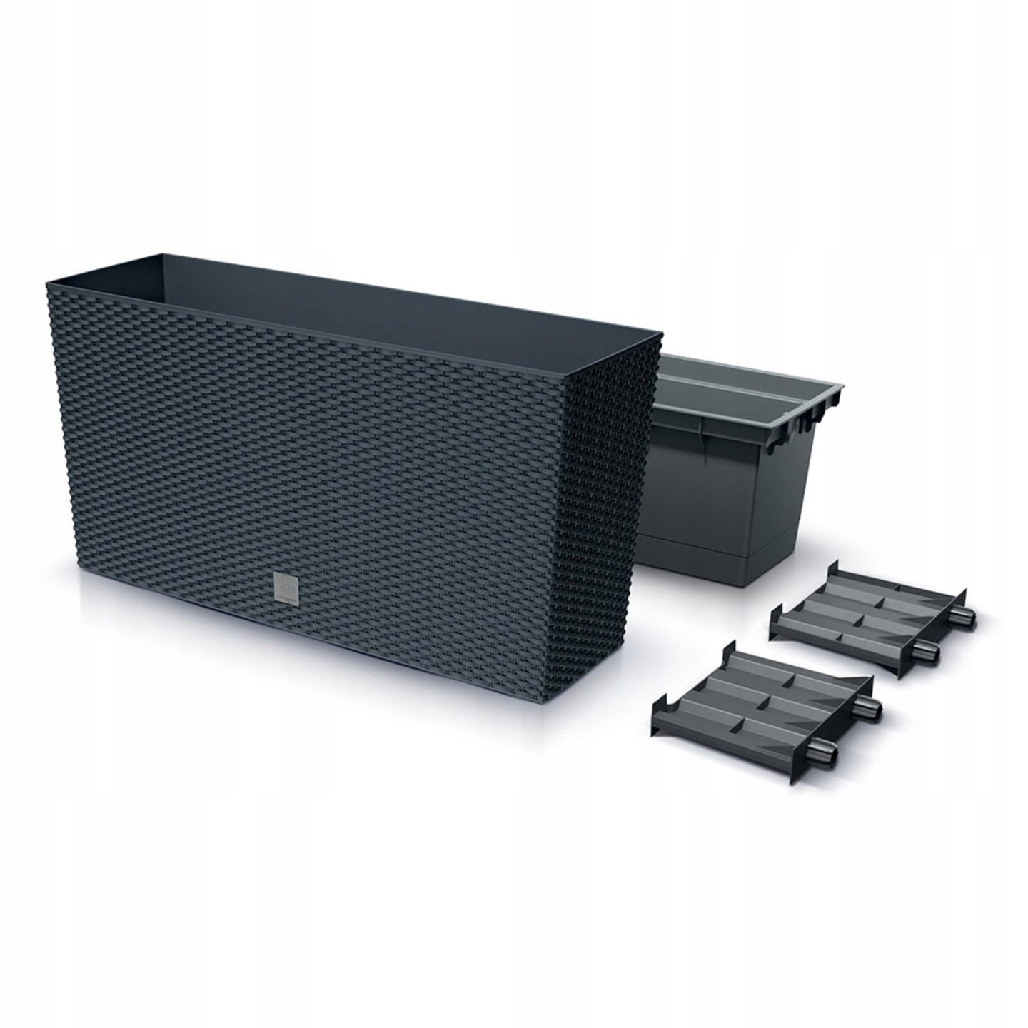 Lauko plastikinis vazonas RATO CASE M, su įdėklu, antracito sp., 24 x 77 x 41 cm-1