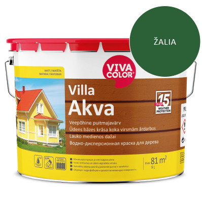 Medinių fasadų dažai VIVACOLOR VILLA AKVA, žalios 335X sp., 9 l-0