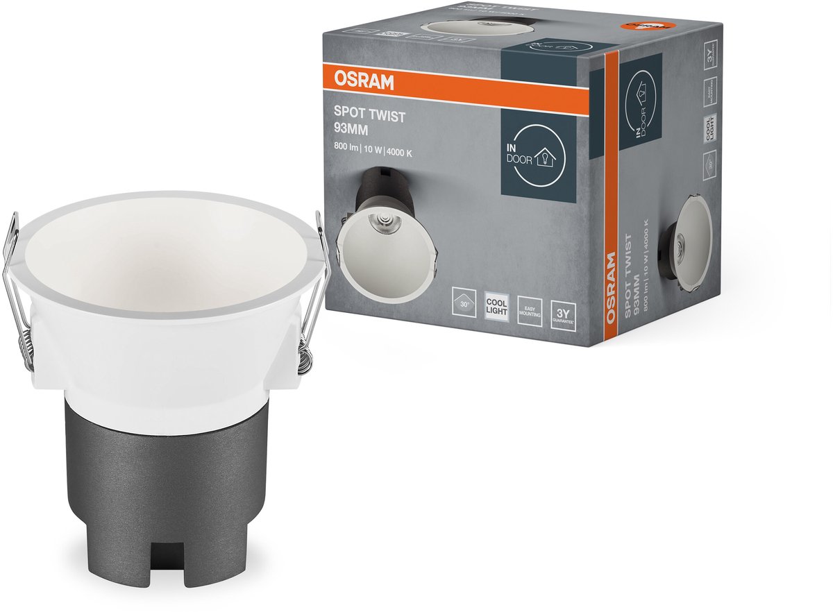 Įleidžiamas LED šviestuvas OSRAM SPOT TWIST, IP20 10W 4000K 700lm, baltos sp., ø9,3cm-1