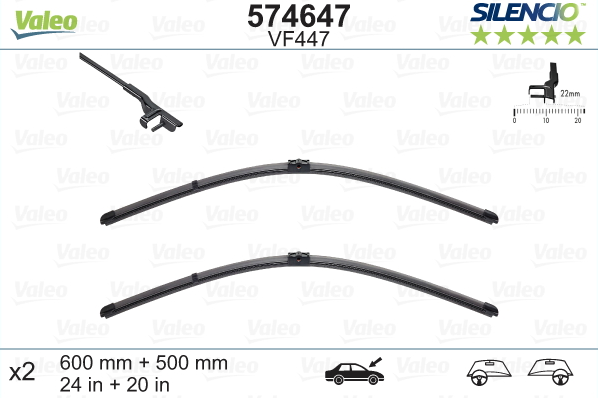 Automobilinis valytuvas VALEO SILENCIO BMW X5;BMW X6 FLAT BLADE, 600/500 mm