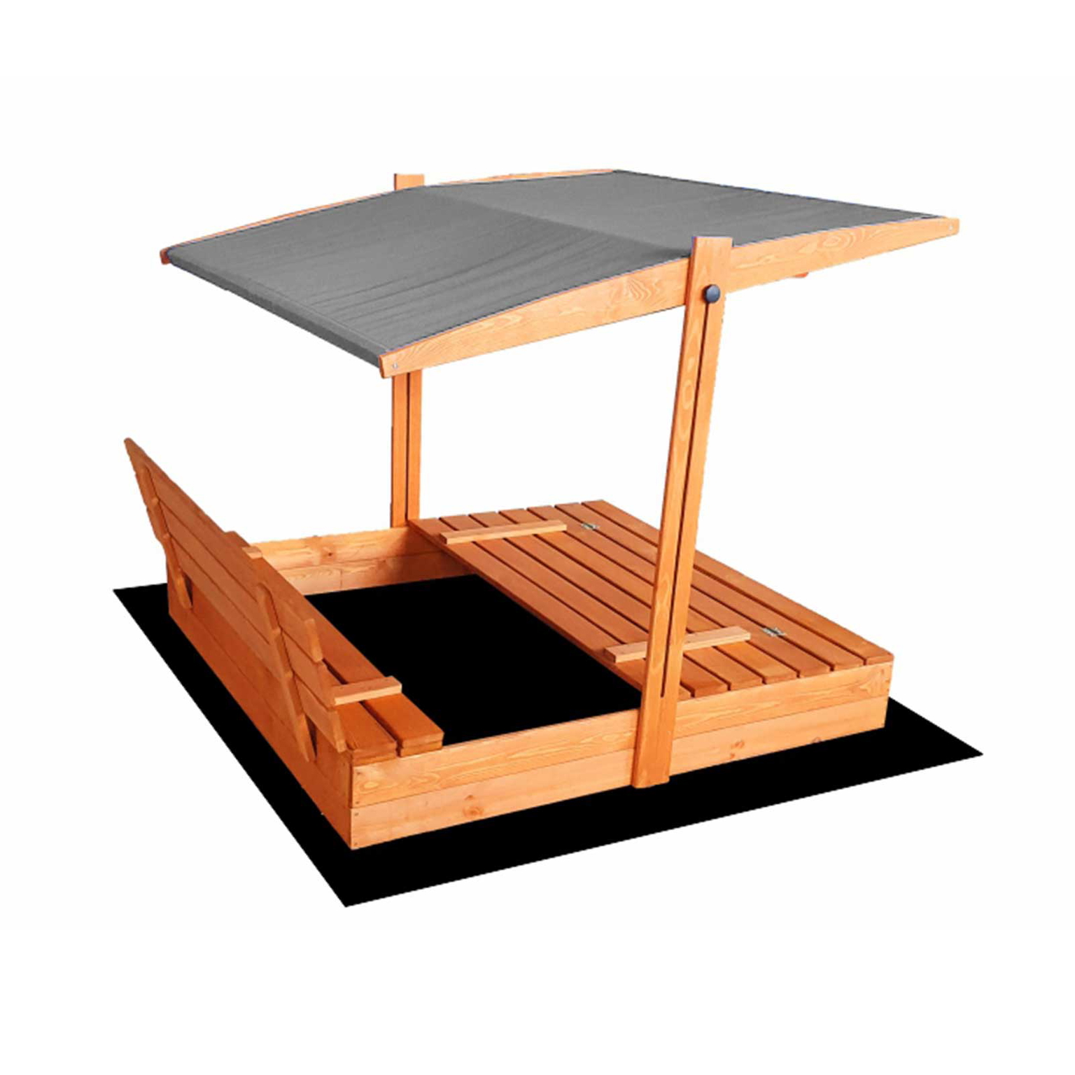 Impregnuota medinė smėlio dėžė su pilkos spalvos stogeliu ir 250 kg smėlio, 120x120 cm-1