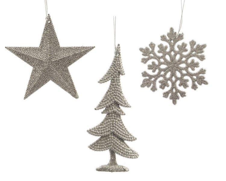 Kalėdinė dekoracija, sidabrinės sp., įvairių dydžių