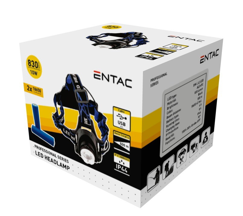 Pakraunamas galvos LED žibintas ENTAC, 10 W, 830 lm, IP44, USB jungtis-1