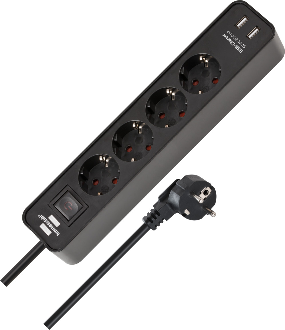 Ilgiklis BRENNENSTUHL E-color, 4 lizdai + 2 USB, 1,5 m, juodas/pilkas-0