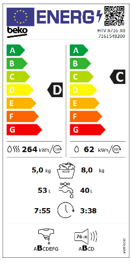 Skalbimo mašina - džiovyklė BEKO HTV8716X0, 8 kg - 5