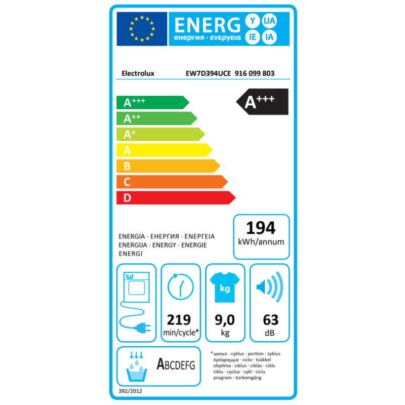 Džiovyklė ELECTROLUX EW7D394UCE, 9 kg-1
