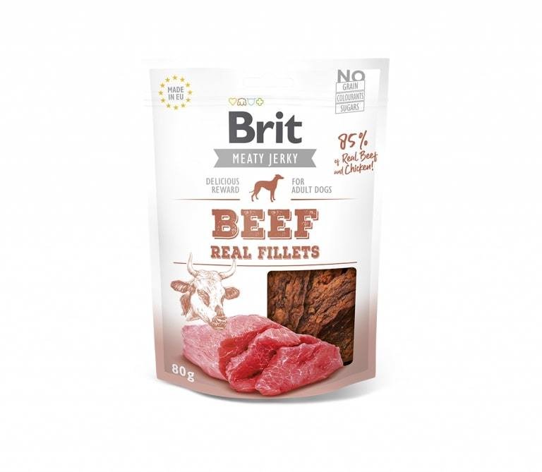 Skanėstas šunims Brit Jerky Beef Real Fillets su jautiena 80g.