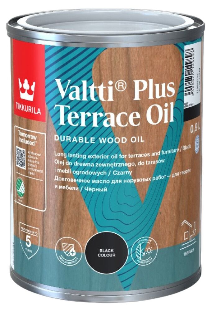Terasų ir lauko baldų aliejus TIKKURILA VALTTI PLUS TERRACE OIL, juodos sp., 0,9 l-0