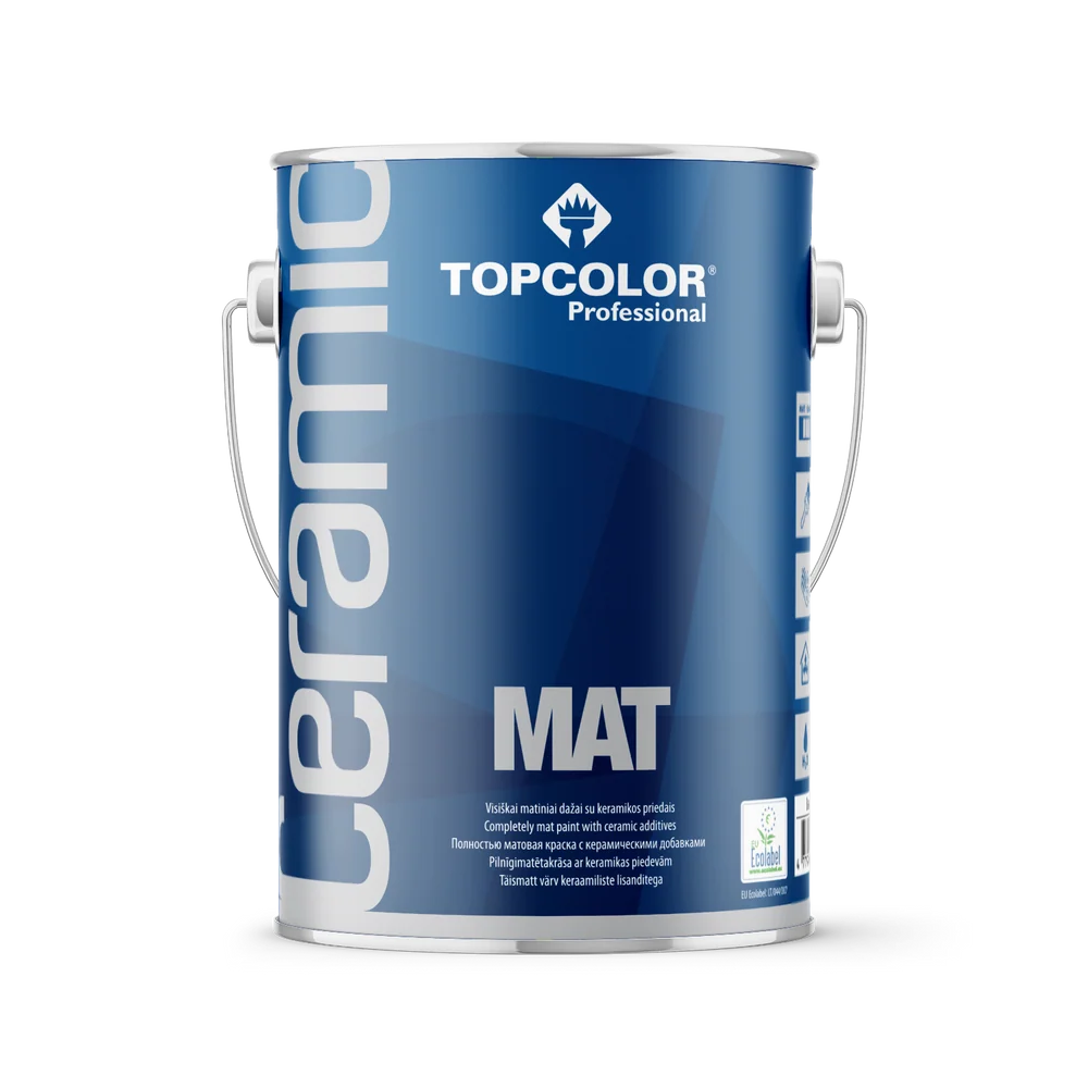 Sienų dažai su keramikos priedais TOPCOLOR CERAMIC MAT, visiškai matiniai, baltos sp., 5 l