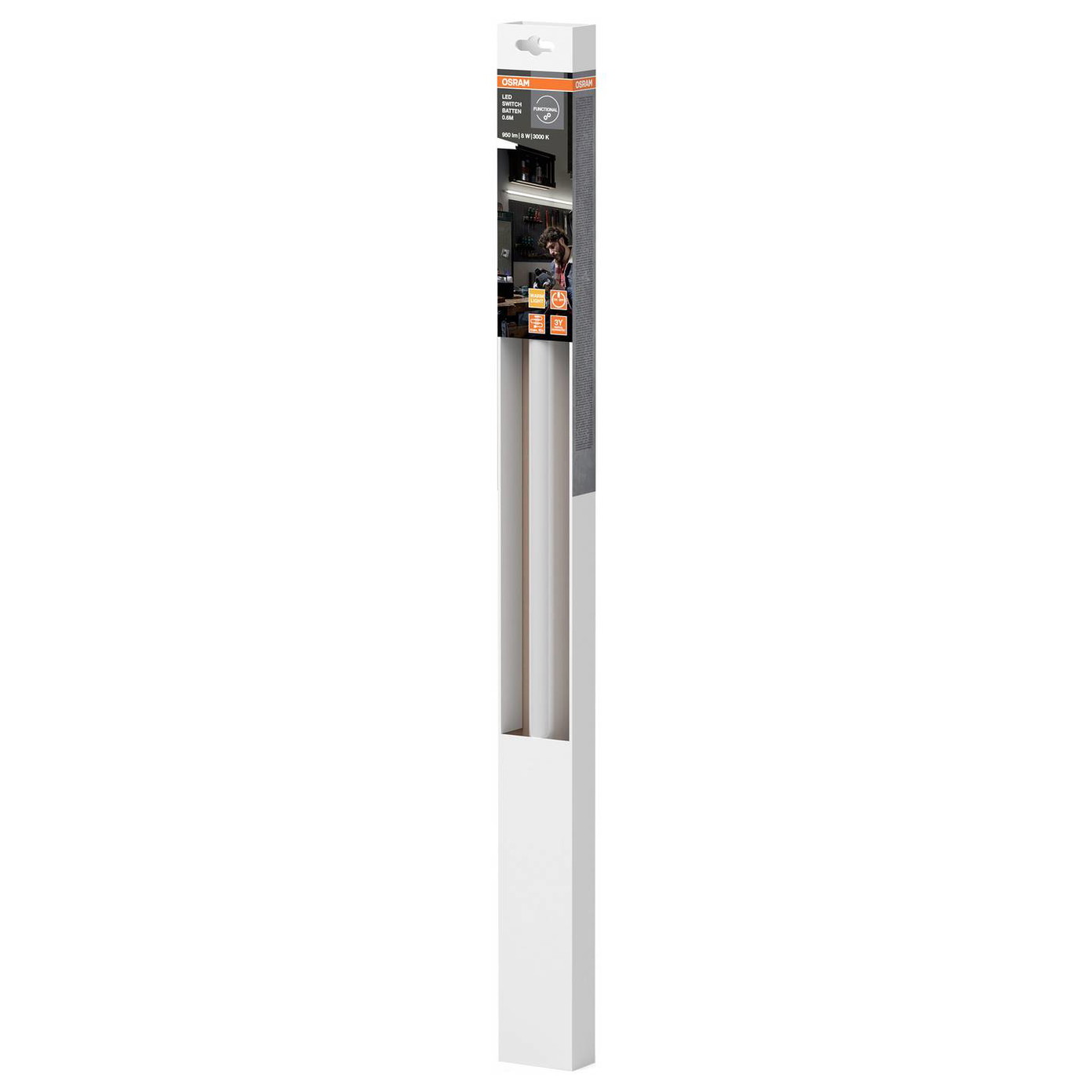 Visuomeninis LED šviestuvas OSRAM SWITCH BATTEN, 8W, 3000K, 900lm, su jungikliu, 60 cm - 3