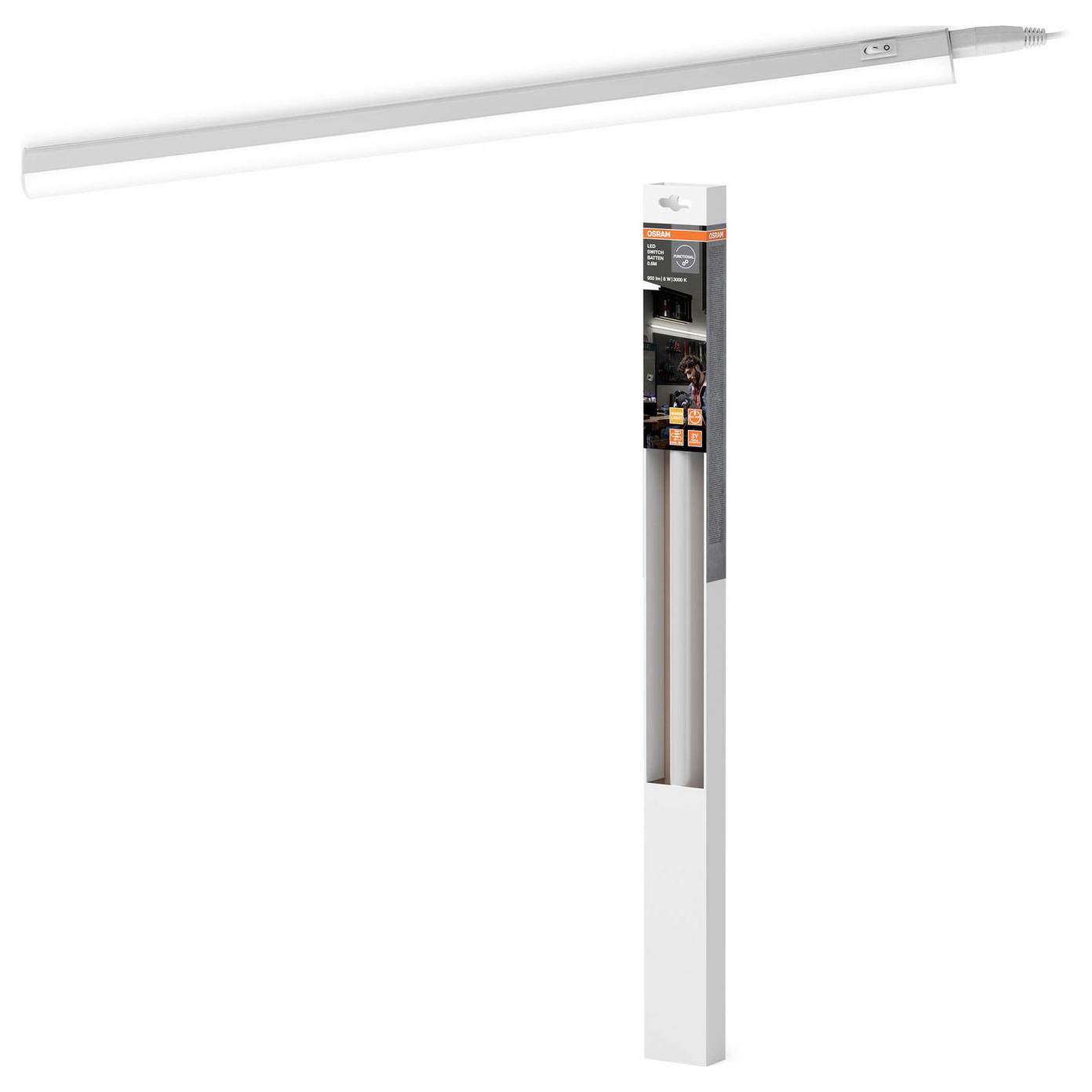 Visuomeninis LED šviestuvas OSRAM SWITCH BATTEN, 8W, 3000K, 900lm, su jungikliu, 60 cm-1