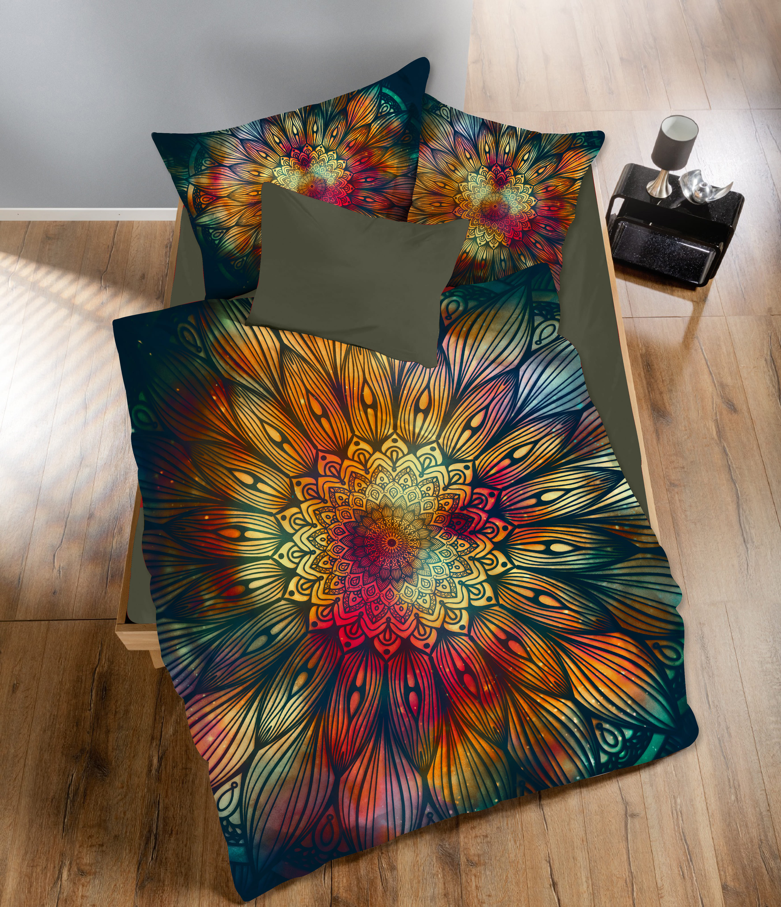 Vaikiškas satininės patalynės komplektas CREYA MANDALA 3D, 140 x 200 cm, 50 x 70 cm, 100% medvilnės-0