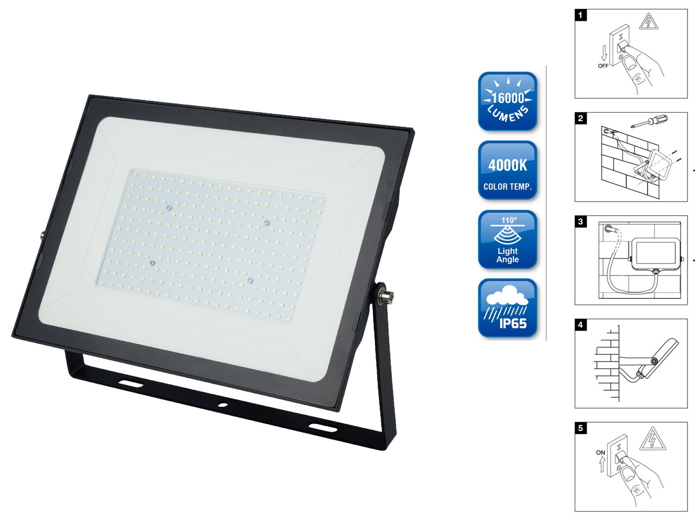 LED prožektorius SPECTOR LIGHT, IP65, 200 W, 16000 lm, juodos sp.-1