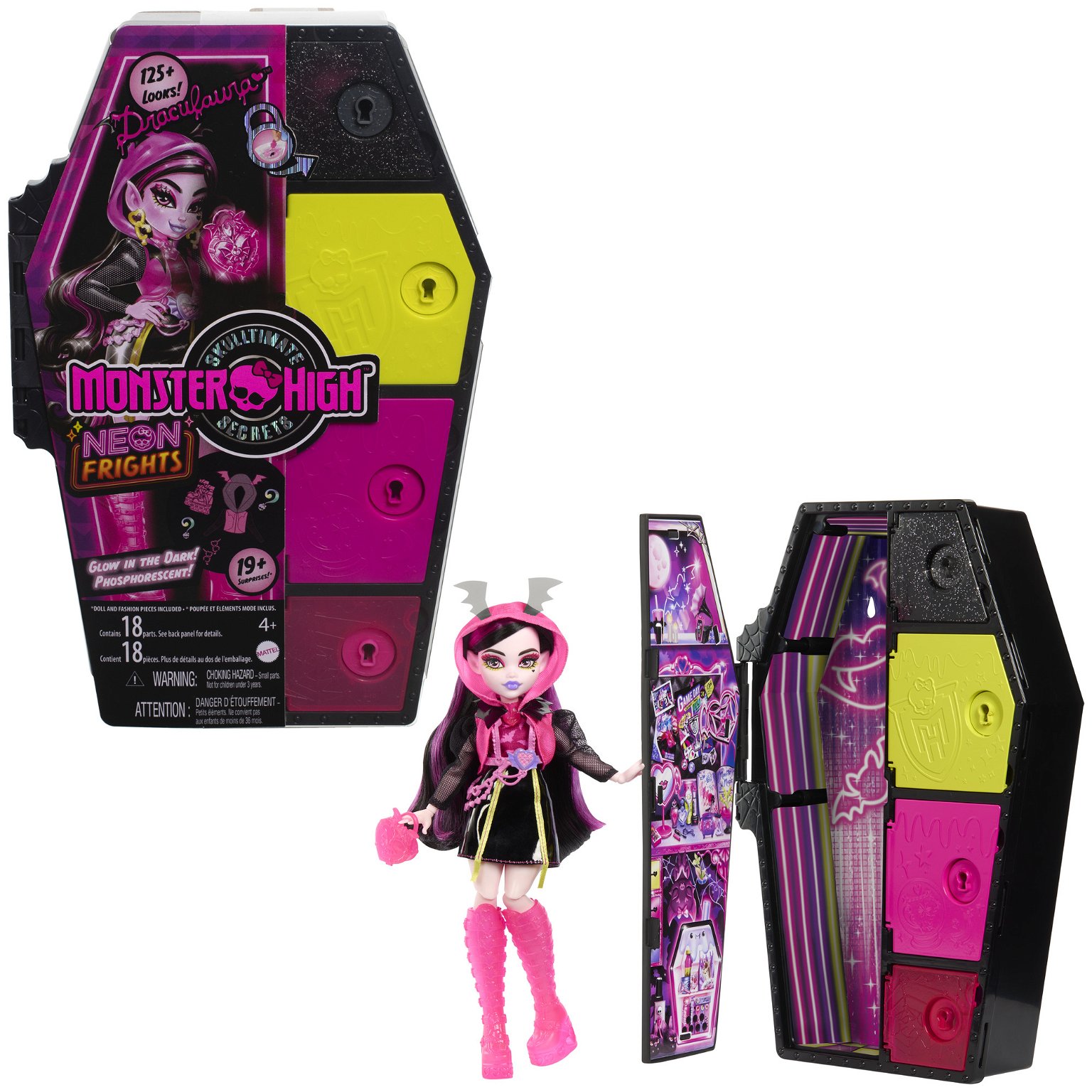 Lėlė Monster High Skulltimates  siurprizų rinkinys – Drakulaura, neoninė serija