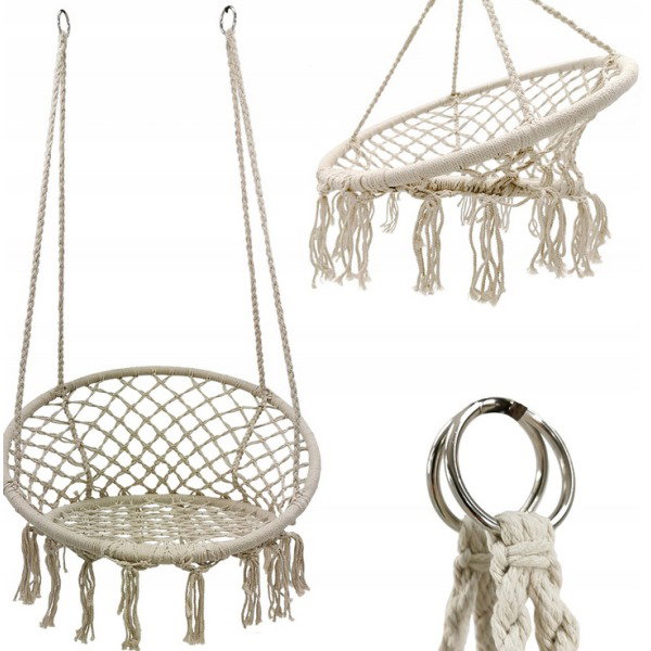 Sėdimas hamakas-sūpynės Boho, 82 cm, ecru-1