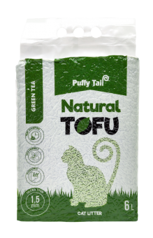 Tofu kraikas katėms PUFFY TAIL, su žaliosios arbatos ekstraktu, 1,5 mm, 6 l