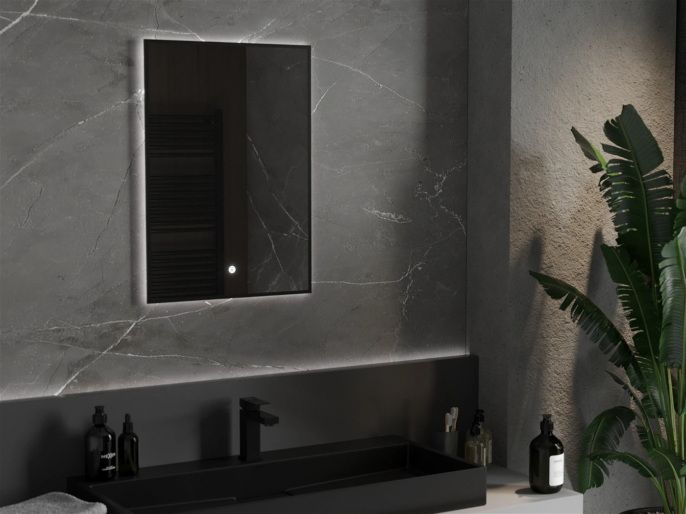 Vonios veidrodis Mexen Erma Black su LED apšvietimu ir šildymo kilimėliu, 50 x 70 cm-1