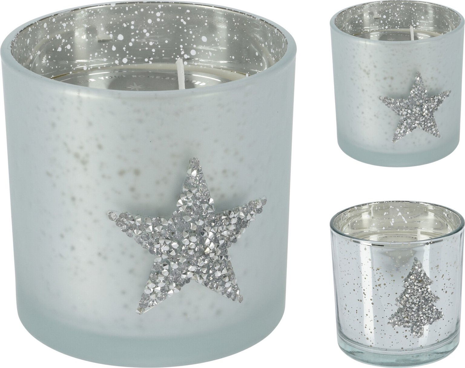 Kvepianti žvakė stikliniame indelyje STAR BLUE, sidabrinės sp., 2 rūšys, 10 x 10 cm