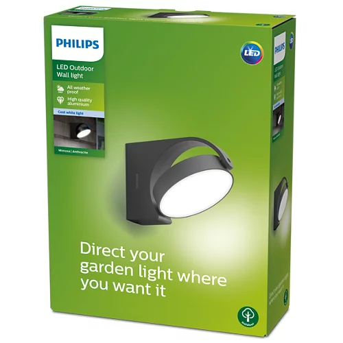 Sieninis LED lauko šviestuvas PHILIPS Mimosa, IP44, 7W, 4000K, 680lm, antracito sp., 11,7x12x17,1 cm - 5