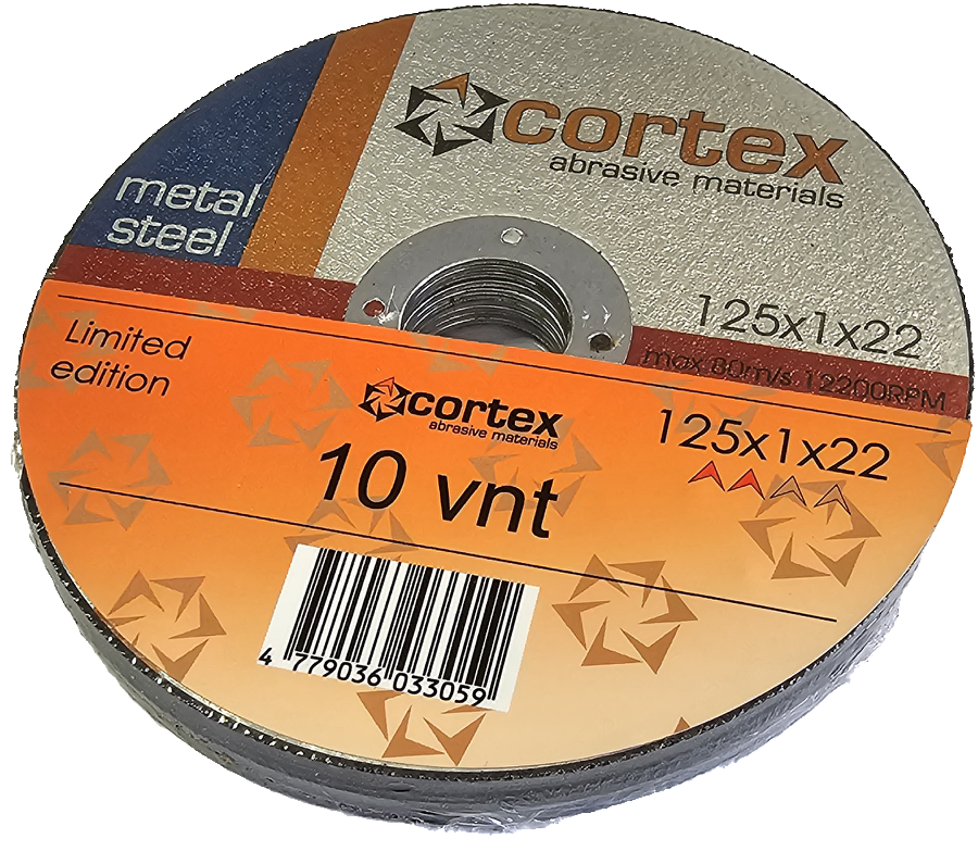 Metalo pjovimo diskai CORTEX, 125 x 1,0 x 22 mm, plienui, 10 vnt.-0