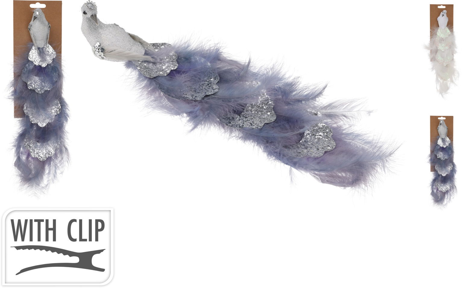 Įsegama kalėdinė dekoracija PEACOCK, violetinės spalvos, 2 rūšys, 34 cm, 1 vnt-0