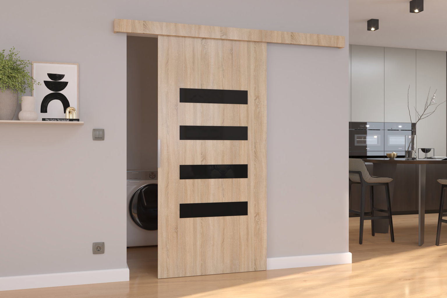 Stumdomos durys FORLI 106, 106 x 205 cm, ąžuolo/juoda-0