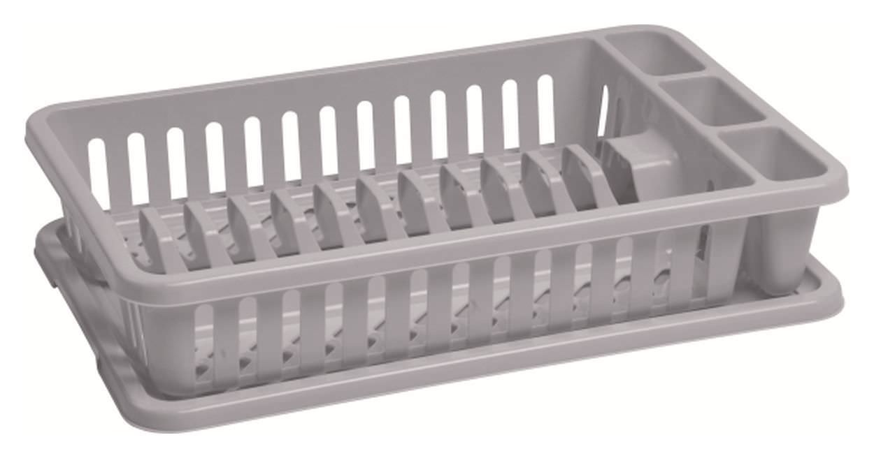 Indų džiovykla su padėklu CURVER BASIC KITCHEN ACCESORIES, balto granito spalvos, h9 x 26,5 x 42 cm-0