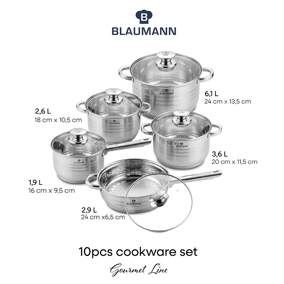 Nerūdijančio plieno puodų rinkinys BLAUMANN GOURMET, 10 dalių-1