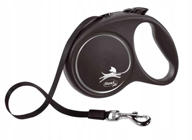 Pavadėlis FLEXI Black Design L, juostelinis, juodos sp., max 50 kg, 5 m-0