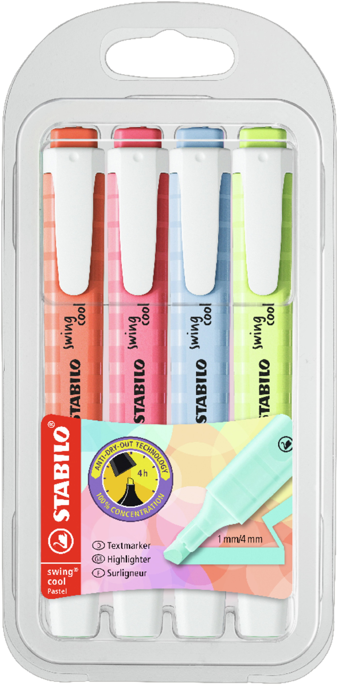 Teksto žymeklių rinkinys Stabilo SWING COOL pastel violetiniai 4 vnt.-0