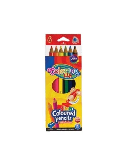 Spalvoti pieštukai COLORINO Jumbo, tribriauniai, 6 spalvos + drožtukas