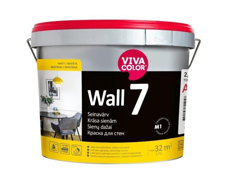 Sienų dažai VIVACOLOR  WALL 7, A bazė, matiniai, 2,7 l