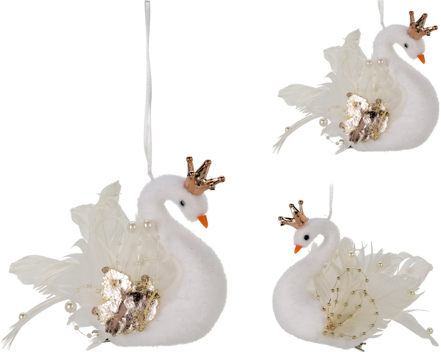 Kalėdinis eglės žaisliukas SWAN, baltos sp., 2 rūšys, 17 cm