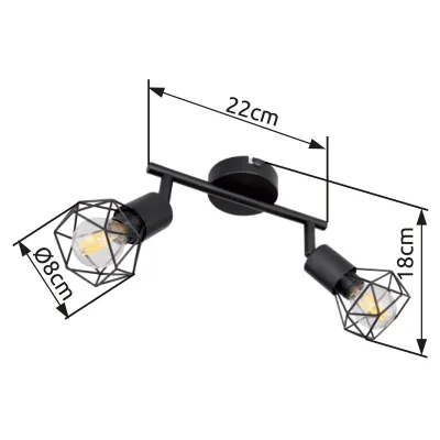 Taškinis šviestuvas GLOBO XARA, 2xE14 max 2x40W, metalinis, juodos sp. 8x18x22cm - 7