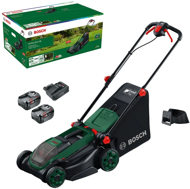 Akumuliatorinė vejapjovė BOSCH Rotak 18V2-38, 2 x 18 V, 2 x 4,0 Ah Li-ion, 38 cm, 40 l-1