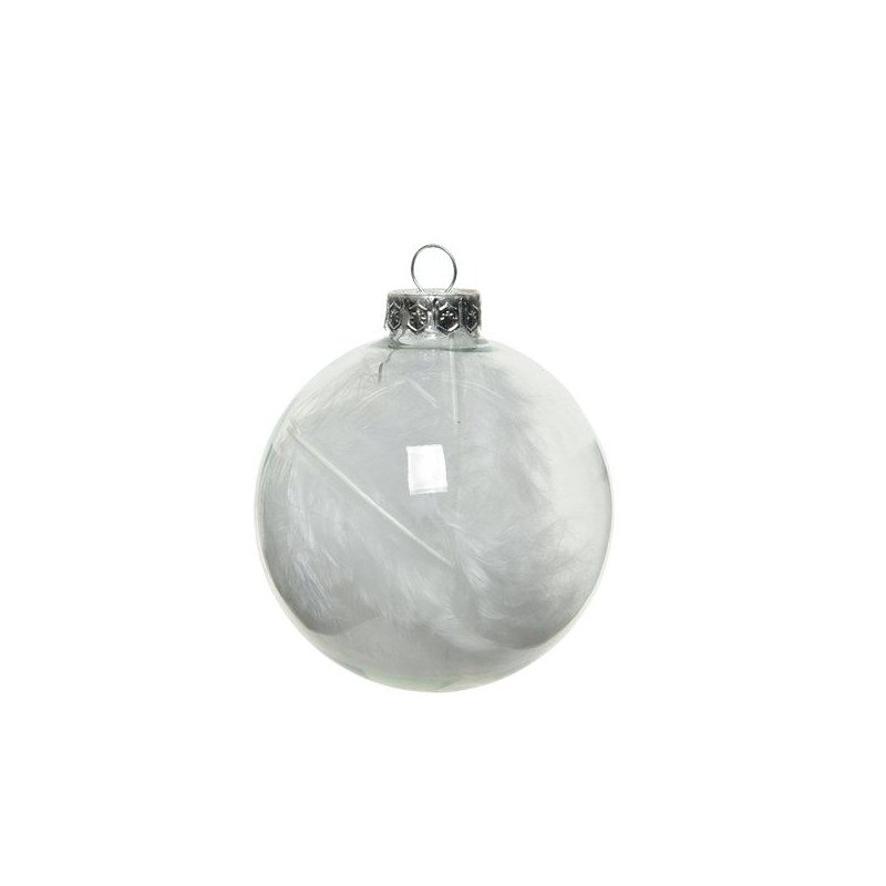 Kalėdinių eglės žaisliukų rinkinys GLASS FEATHER, baltos sp., 7 cm, 4 vnt. - 1