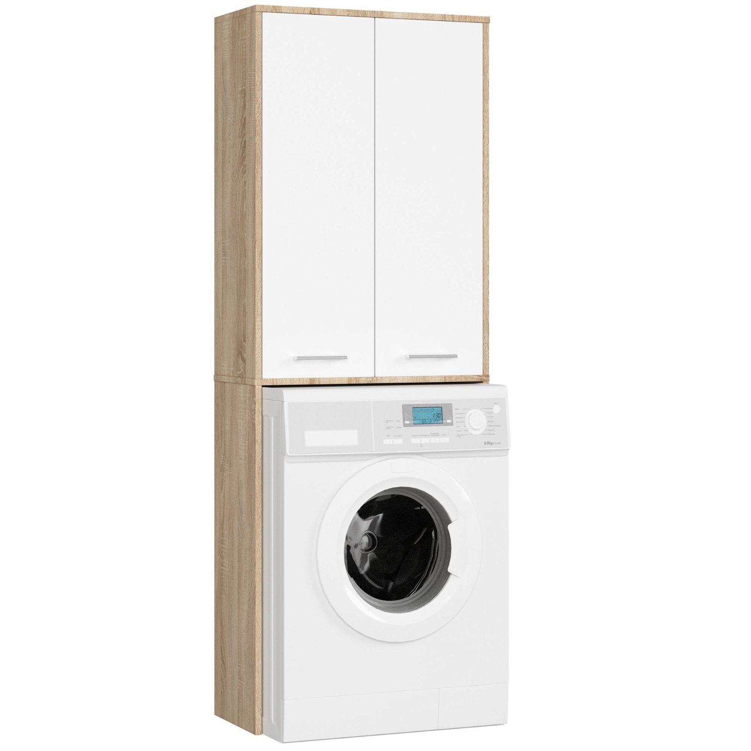 Pastatoma vonios spintelė virš skalbimo mašinos FIN 2D, 60 cm, ąžuolo/balta - 1