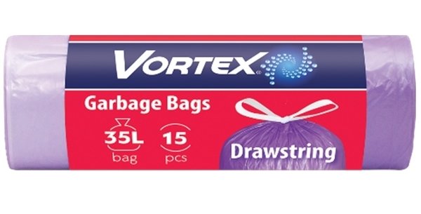 Šiukšlių maišai VORTEX, violetinės sp., 35 l, 15 vnt, 13 mikr