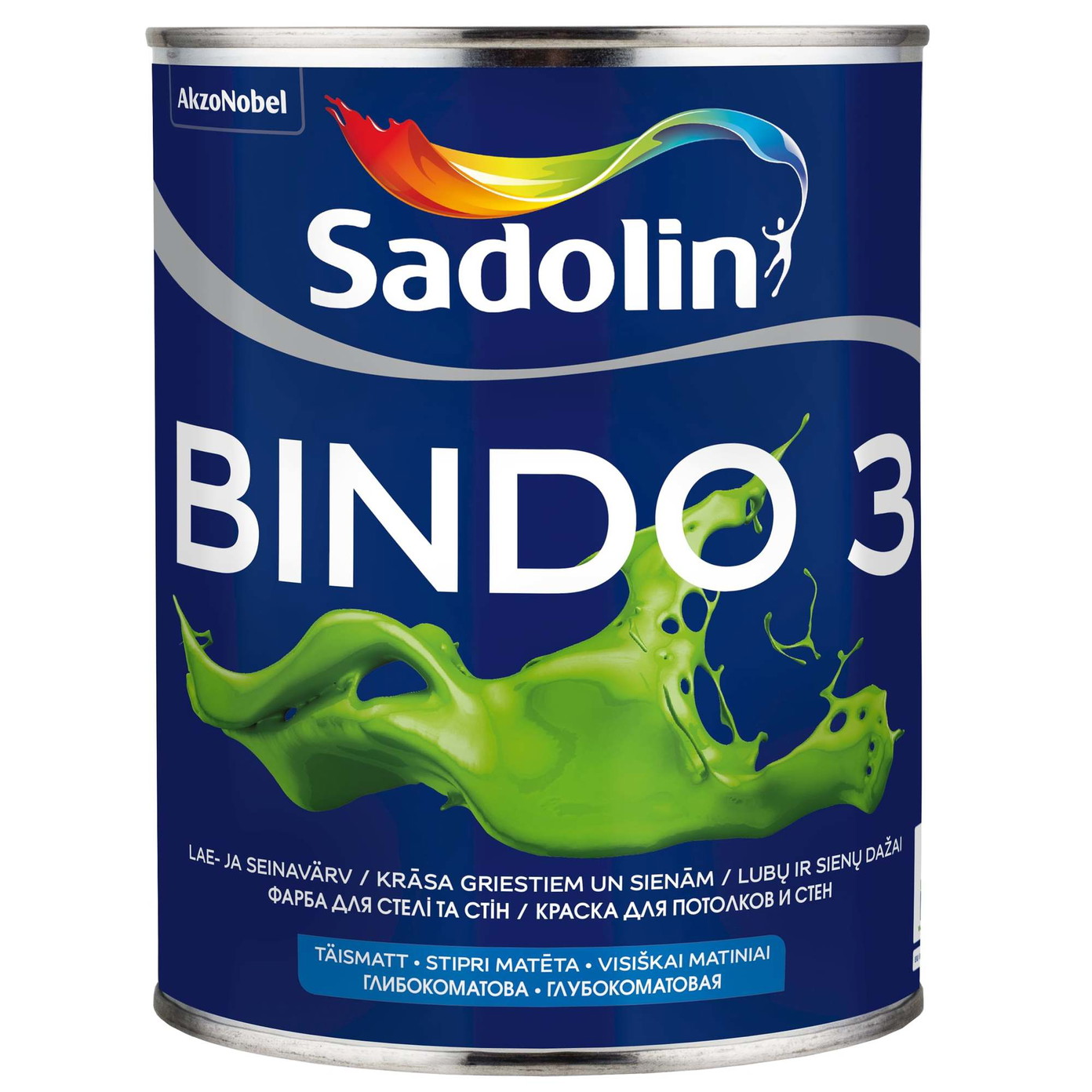 Lubų dažai SADOLIN BINDO 3, visiškai matiniai, baltos sp., BW bazė, 1 l-0