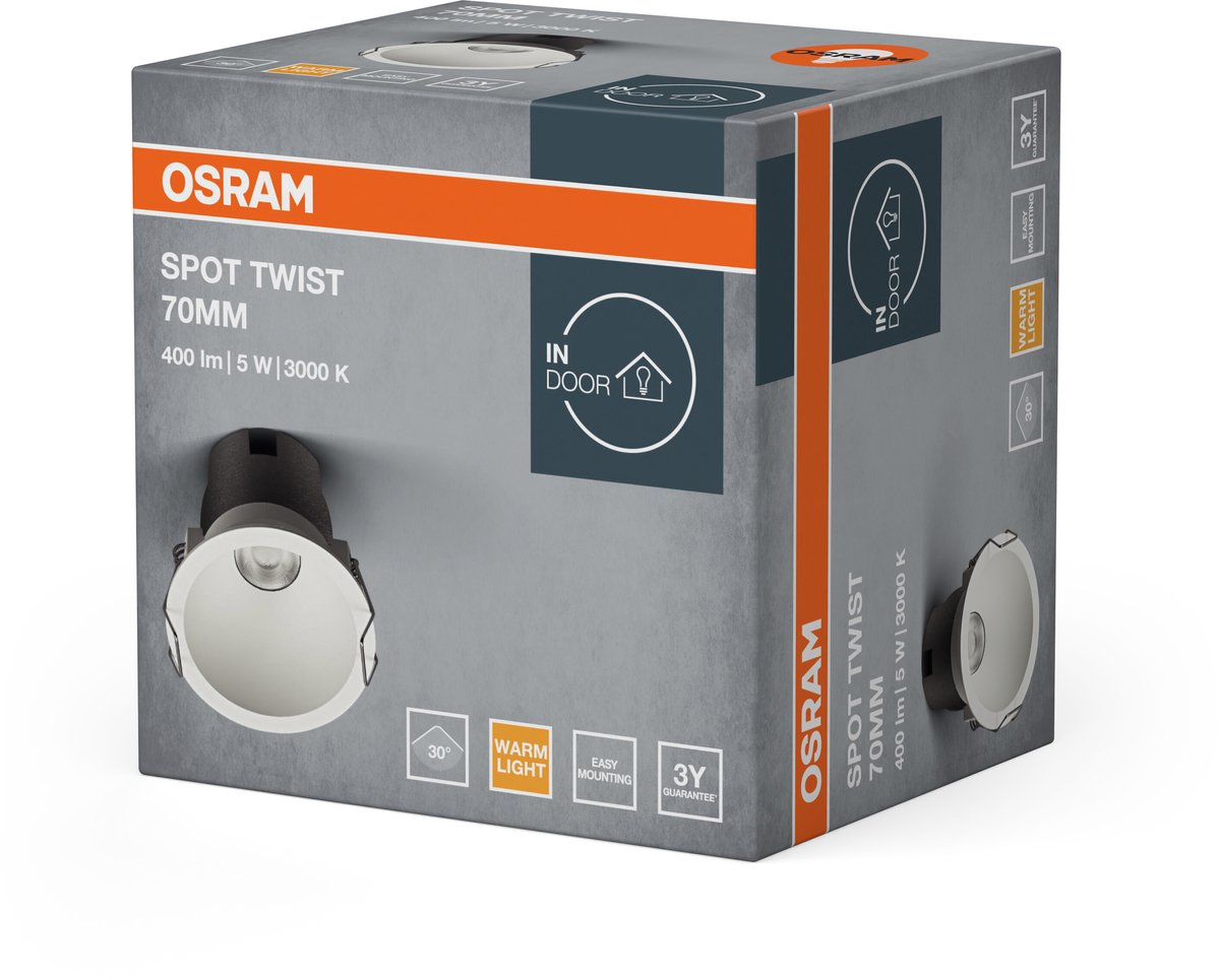 Įleidžiamas LED šviestuvas OSRAM SPOT TWIST, IP20 5W 3000K 400lm, baltos sp., ø7cm - 4